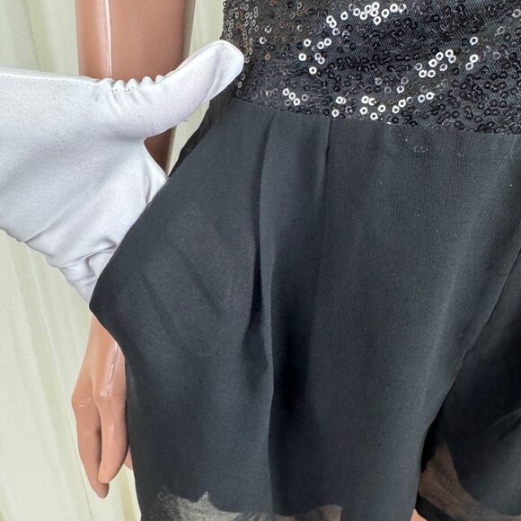 Women's TCEC Sequins Accent Ruched Shirred Chiffon Romper Size Medium Black - Picture 8 of 12